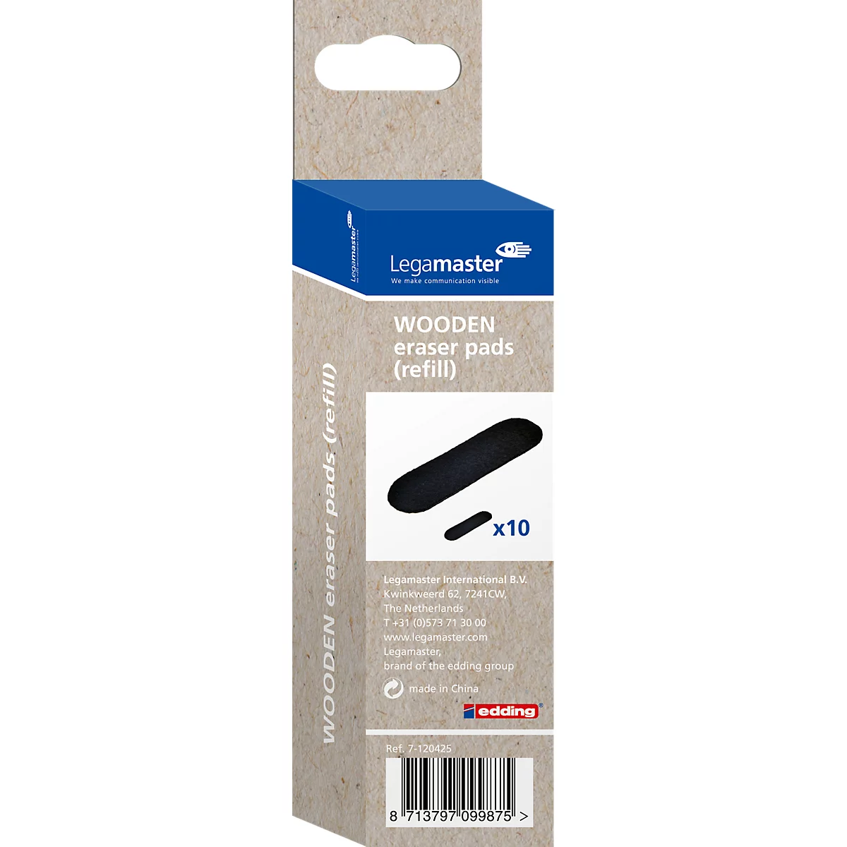 Tampon effaceur de tableau Legamaster WOODEN, pour effaceur de tableau blanc WOODEN, 10 pièces